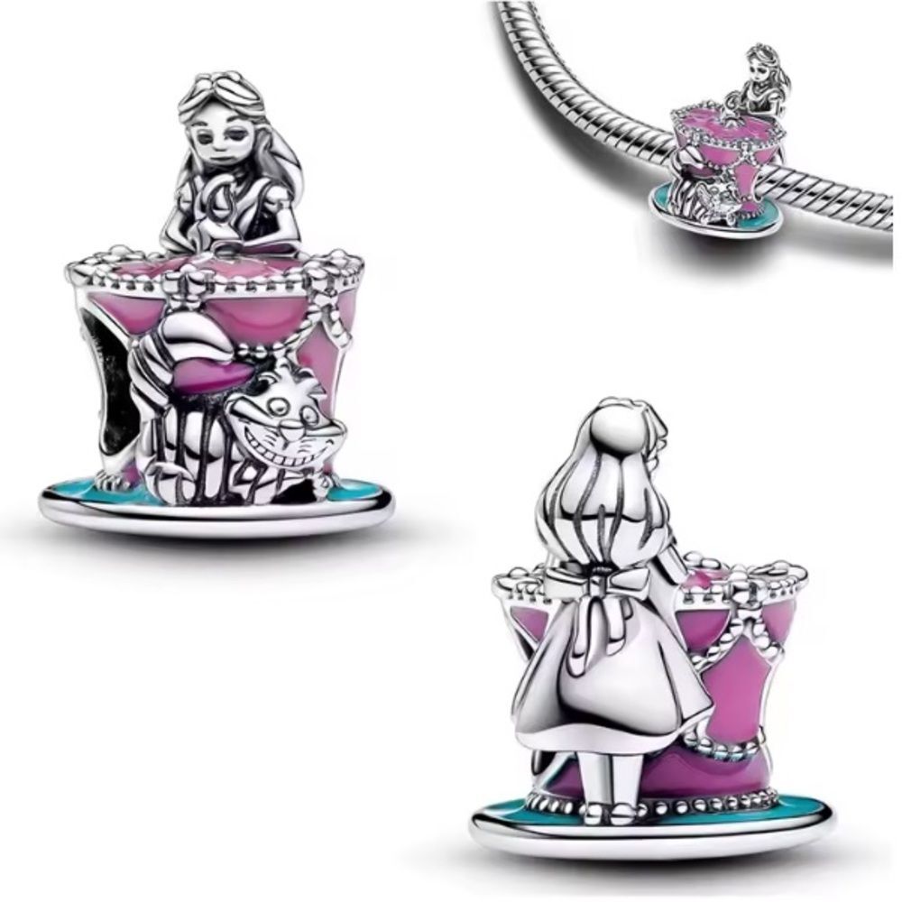 NWOT Alice In Wonderland Cheshire Cat Cake Disney x Pandora FIT Silver Charm